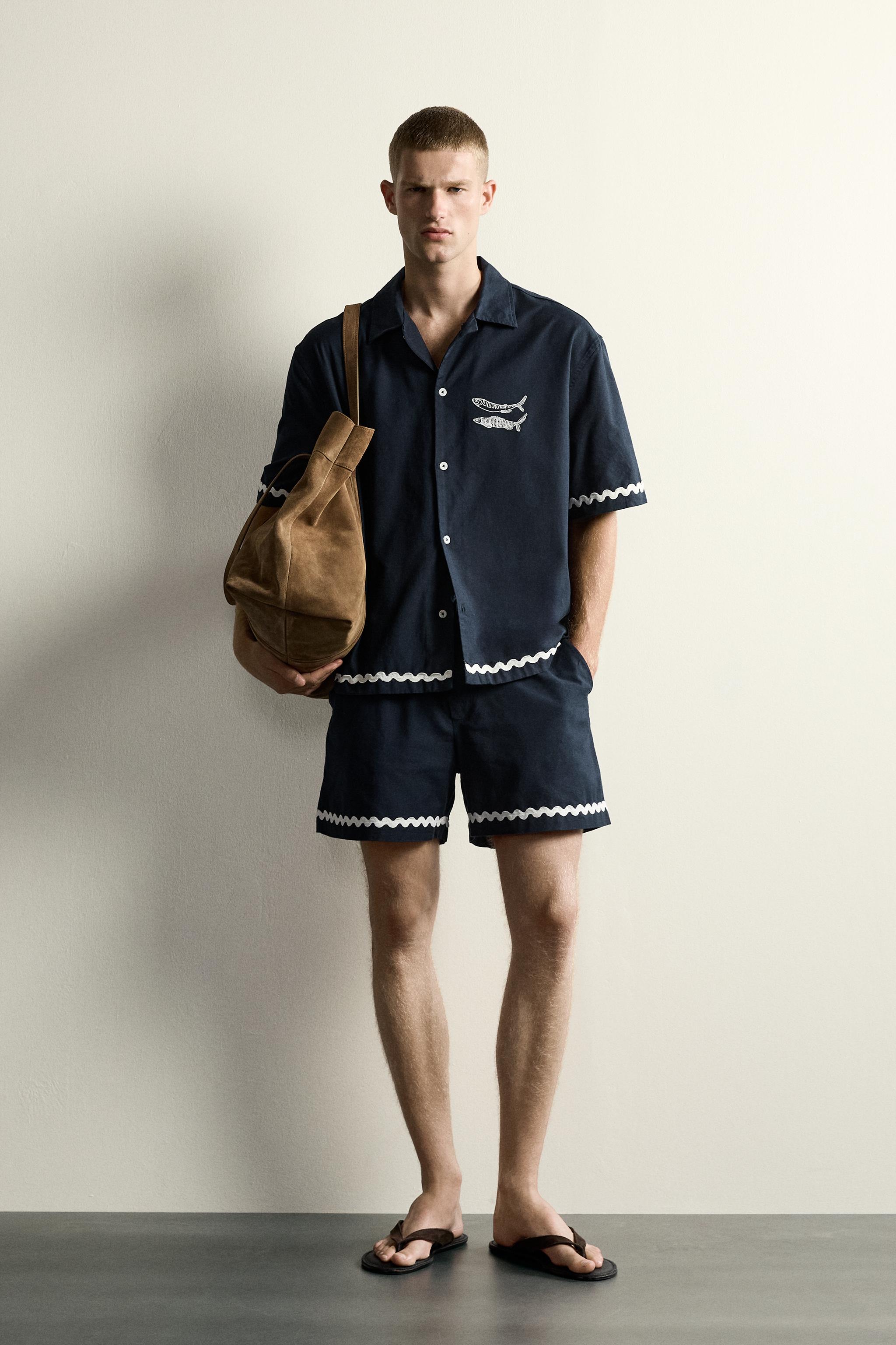 RELAXED FIT FISH EMBROIDERED SHIRT